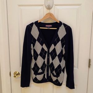Vineyard Vines Argyle Cardigan - L - Navy Blue, Gray, Pink. Excellent Condition!